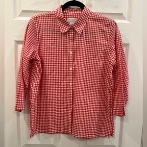 Liz Claiborne gingham button down 3/4 sleeve print cotton blouse size S EUC